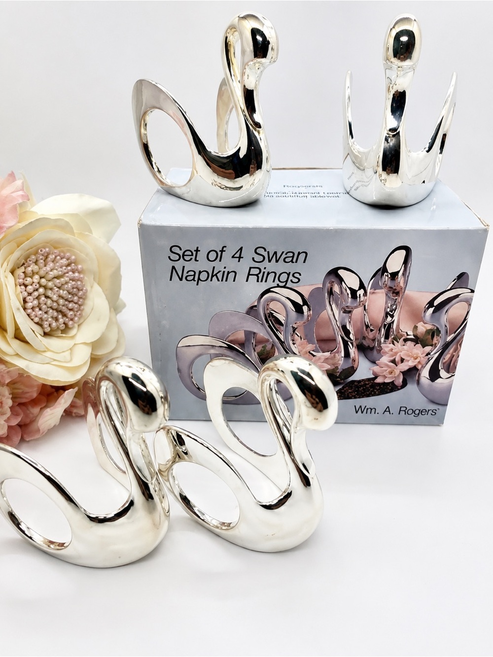 Wm. A. Rogers Vintage Swan Napkin Rings, Set of 4